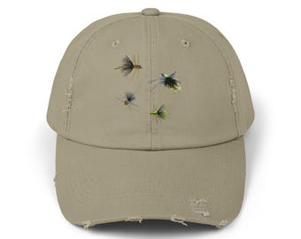 Fishing Lure Distressed Cap for Fly fishing, hat for fishers, Gift for Nature Enthusiasts, Casual Wear