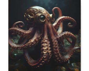 A.I. Generative Octopus Canvas Art, Ocean Decor, Nautical Wall Art, Sea Life Decoration, Unique Gift for Marine Lovers