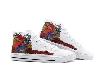 Breathing fire Dragon Unisex High Top Canvas Shoes similar to Converse