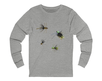 Fly Fishing lures-Inspired Unisex Long Sleeve Tee, Eco-Friendly Gift, Casual Outfit, Outdoor Adventure, Fishing Enthusiast Apparel
