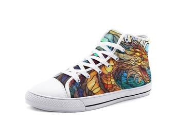 Sea Dragon Stain Glass Unisex High Top Canvas Shoes Similar to High Top Converse