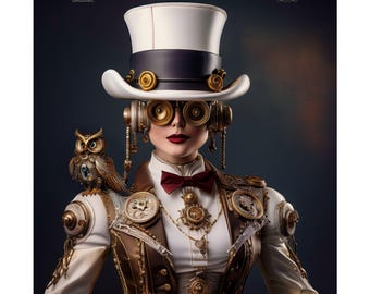 A.I. Generative Steampunk Fashion Matte Vertical Poster, Vintage Decor, Unique Wall Art, Gift for Steampunk Lovers, Home Gallery