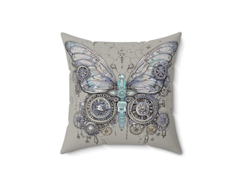 Steampunk Butterfly Faux Suede Square Pillow