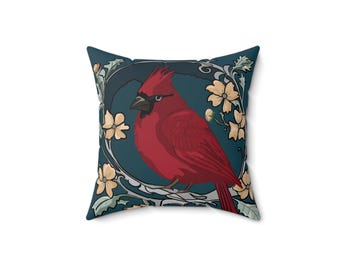 Red Cardinal Faux Suede Square Pillow