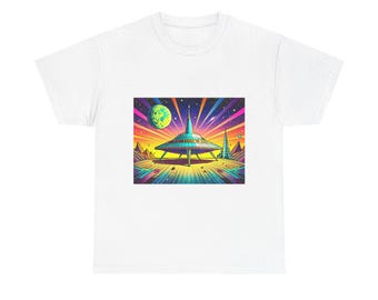 Retro Space Vibes Unisex Heavy Cotton Tee, Cosmic Graphic Shirt, Colorful Galaxy Tee, Gift for Space Lovers, Festival Apparel