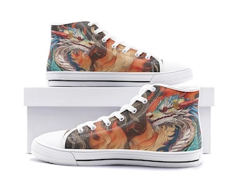 Dragon with Flames High Top Canvas Shoes