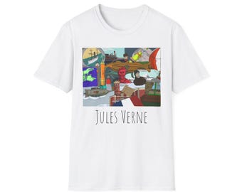 Vintage Jules Verne Unisex Softstyle T-Shirt, Literary Tee, Book Lover Gift, Casual Wear, Unique Graphic Shirt, Geeky Apparel