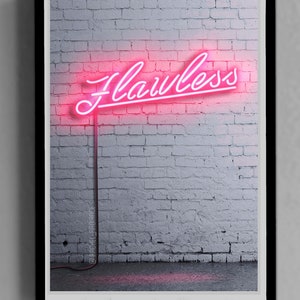 Beyoncé, Flawless Poster, wall Decor, Neon effect, Music Fan Art Print, Gift for Her, Femenine Woman Power, Beyonce fan art Print