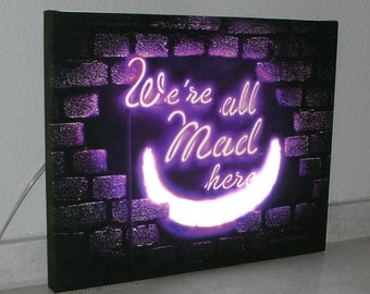 Alice in Wonderland "We Are All Mad Here", Cheshire cat, Disney, Canvas Light, Fantasy, Cartoons, Decor, Gift, Fan Art, Canvas with Light