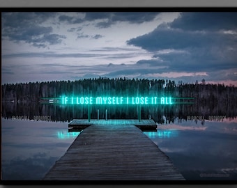 Motivational Quote, Spiritual, Self Love, Myself, Nature, Forest, Blue, Neon, Light, Landscape, Print, Original Art, Decor, Wallpaper, Gift,