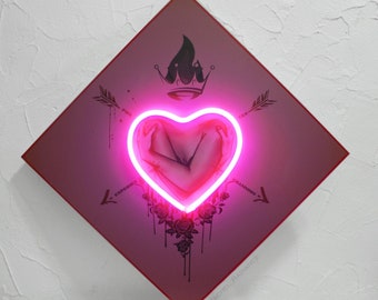 BELOVED CHILD", Pink Neon Heart, Original Art, Neon sign, Spiritual Art, Love, Self love, Spirituality, Home Decor, Limited Edition