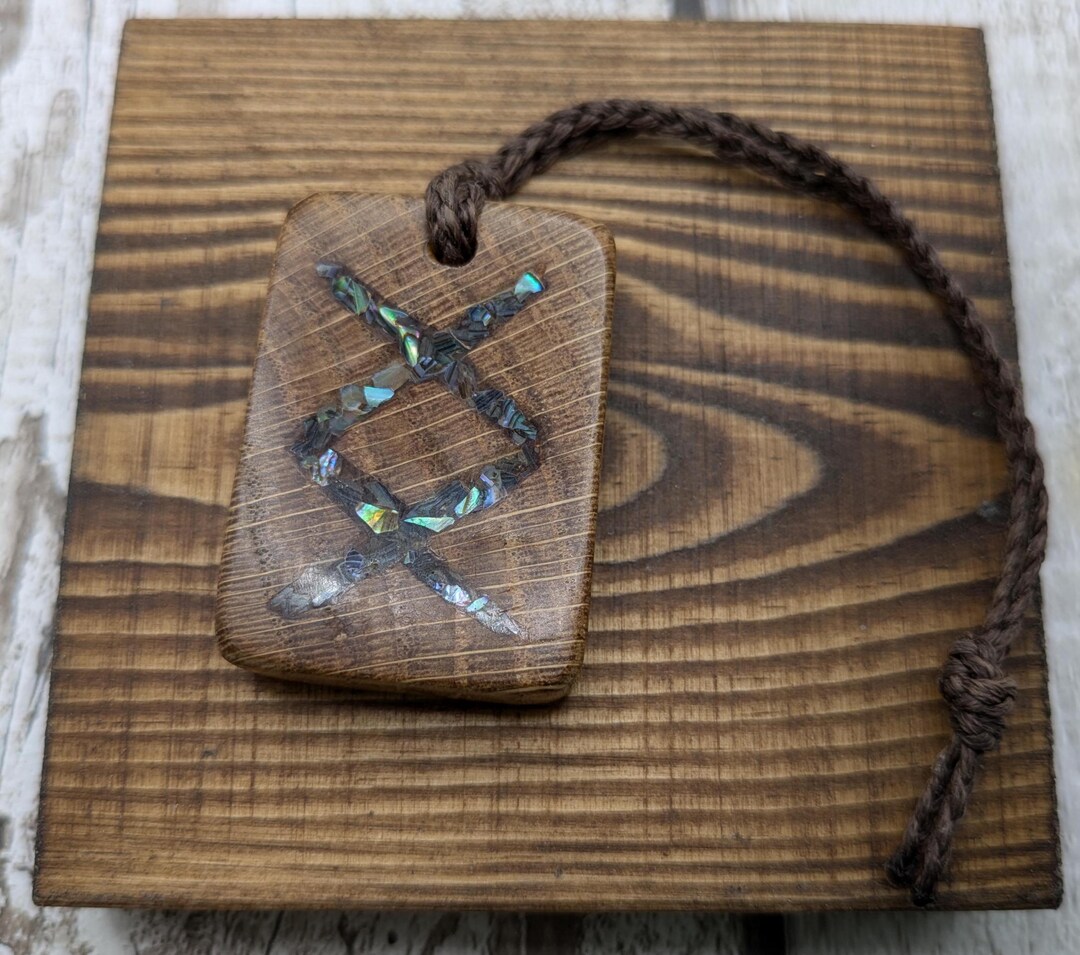 Oak Wood Ingwaz Rune Christmas Tree Ornament With Rainbow Pāua Shell ...