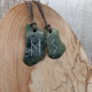 Divination Rune pendant – Norse Elder Furthark Symbols on Tumble polished New Zealand Jade Pounamu greenstone, spiritual tool, wicca, pagan.