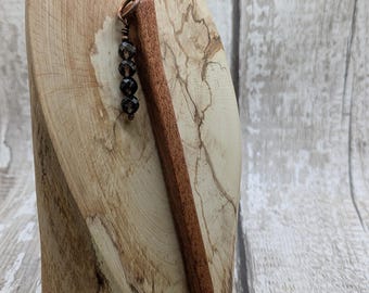 Sapele mahogany wood hair pin with smokey quartz charm.
