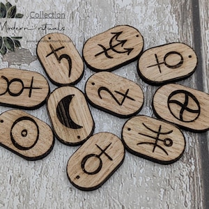 Sweet chestnut, Planetary Tile Set, Astrology Divination Kit, Celestial Rune Tiles, Wooden Spiritual Tools, Witchcraft.