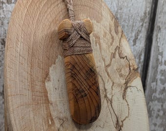 yew wood Hei Toki adze styled simple pendant - Handcrafted British carved jewellery, Māori inspired nature talisman, eco friendly.