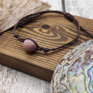 Rhodochrosite adjustable macramé bracelet.