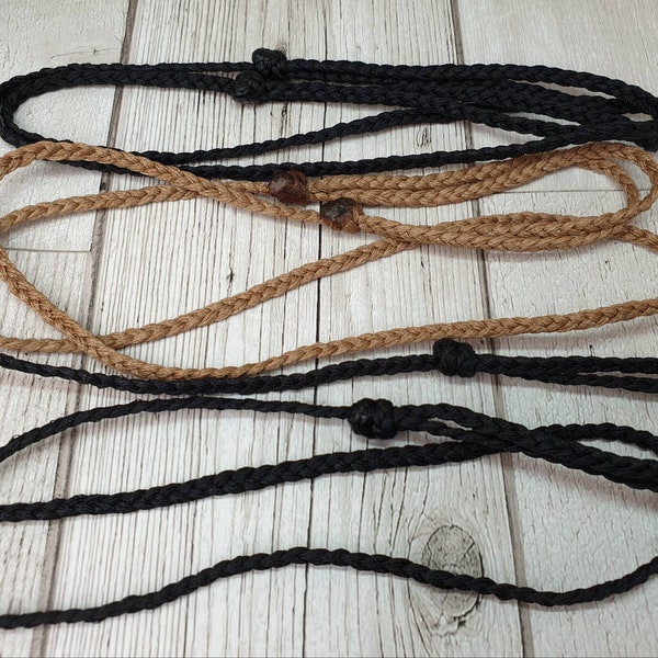 Hand braided, barrel knotted adjustable, pendant cord.