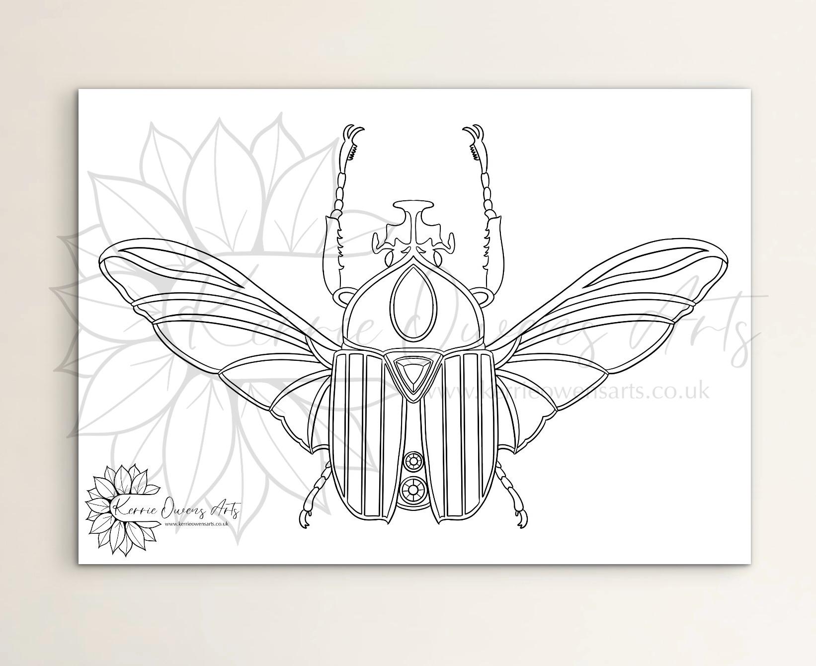 Printable Scarab Pattern Jewellers Scarab Printable Download, Colour Me In, Children's Activity ...