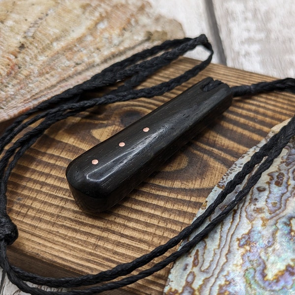 bog oak with copper dot inlay pendant.