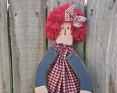 Patriotic Americana Primitive Annie Doll | 4th of July Independence Day Decor | Folk Art Americana Wood Annie Doll | Liberty Annie Doll