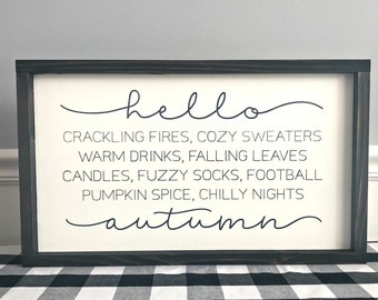 Hello Autumn Wood Handmade Wood Sign, Farmhouse Style Fall Wall Decor
