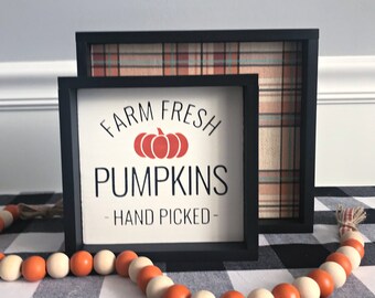 Handmade Farm Fresh Pumpkins Sign Set of 2, Rustic Plaid Fall Decor