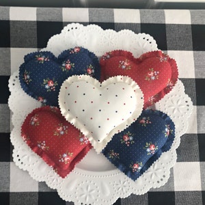 Americana Fabric Heart Bowl Filler or Ornament Country Decoration Americana Fabric Heart Bowl Filler or Ornament Country Decoration