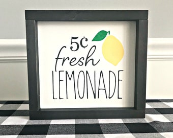 Fresh Lemonade Framed Farmhouse Style Wood Sign | Summer Decor | Farmhouse Decor | Kitchen Decor | Kitchen Wood Sign | Farmhouse Summer Sign