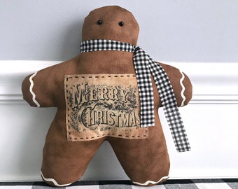 Rustic Gingerbread Man Doll: Farmhouse Christmas Decor