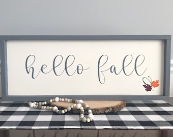 Hello Fall Farmhouse Wood Sign, Autumn Fall Decor