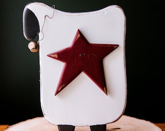 Primitive Wood Sheep Wall Hanging, Handmade Rustic Folk Art Sheep