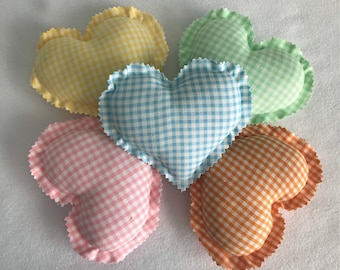 Gingham Fabric Heart Bowl Fillers, Farmhouse Easter Decor, Set of 5