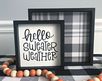 Farmhouse Fall Signs, Hello Sweater Weather Decor, Set of Two