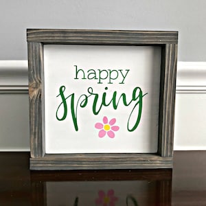 Happy Spring Framed Farmhouse Style Wood Sign | Spring Decor | Farmhouse Decor | Spring Wood Sign | Entry Way Decor | Handmade Wood Sign