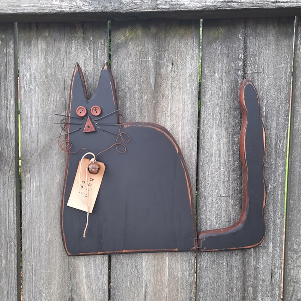 Farmhouse Primitive Cat, Barn Cat, Rustic Folk Art, Halloween, Primitive Farmhouse Decor, Halloween Decor, Primitive Cat Decor