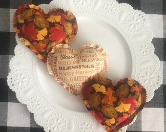 Farmhouse Fall Fabric Hearts: Tier Tray Decor, Bowl Fillers