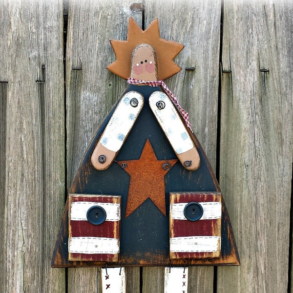 Primitive Old Glory Girl -  Patriotic Americana – Solid Wood – Handmade – Wall Hanging - Home Decor– FAAP, OFG, HAFAIR, TeamHaHa