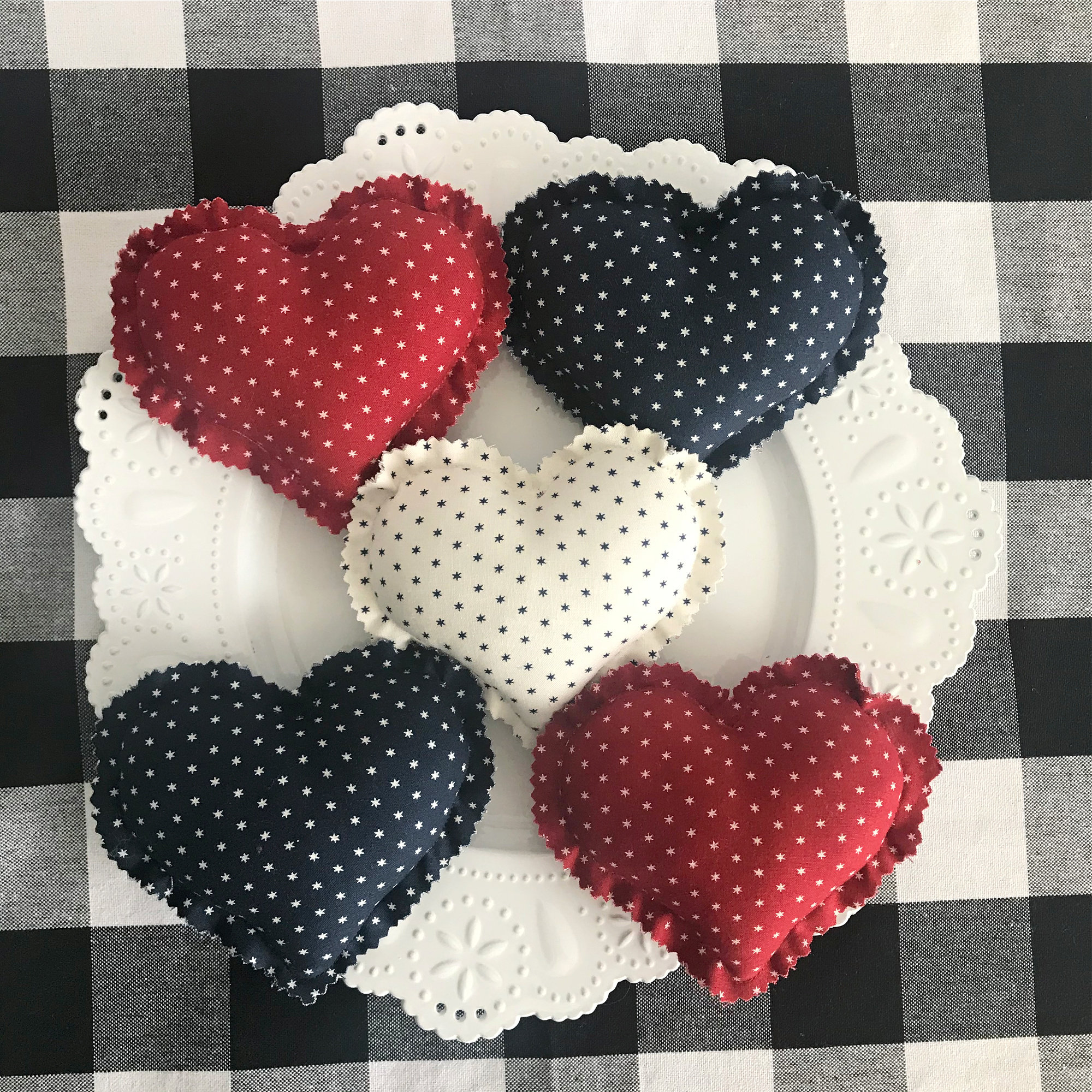 Americana Fabric Heart Bowl Filler or Ornament Country Decoration Americana Fabric Heart Bowl Filler or Ornament Country Decoration