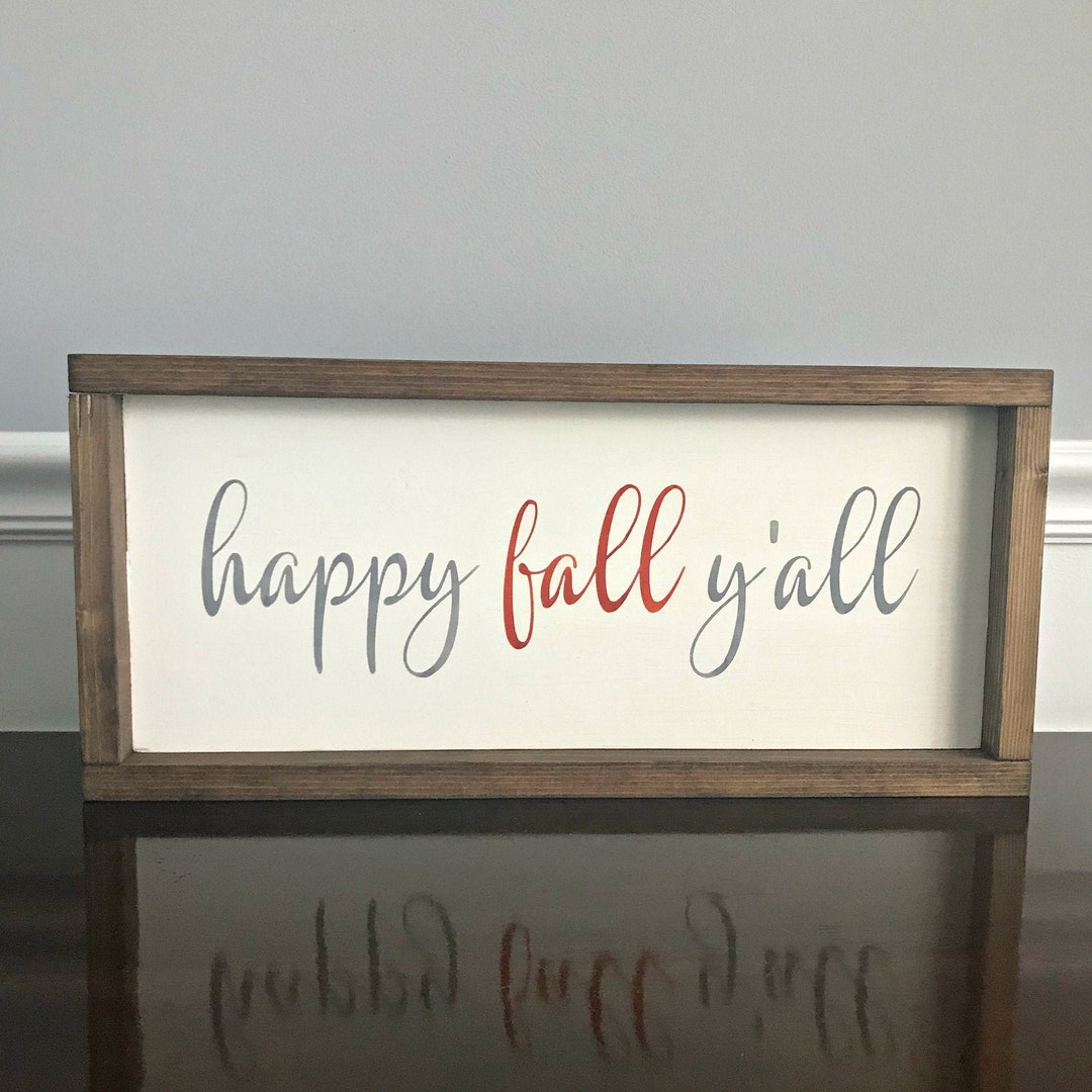 Happy Fall Y'all Framed Wood Sign Fall Autumn Decor Happy Fall Y'all ...