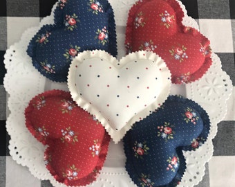 Americana Floral Fabric Hearts: Patriotic Farmhouse Bowl Fillers