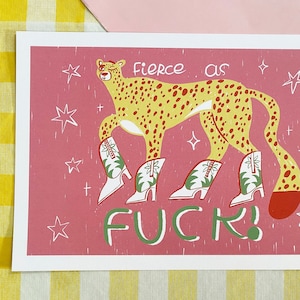 Cheetah A4 Art print Illustration | Pink girly and rude