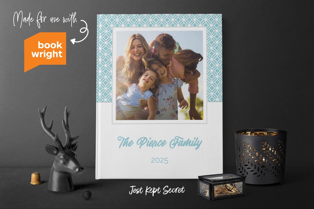 Bookwright Lettering Blue Geometric 8x10 Standard Portrait Photo Book Template for Blurb ...