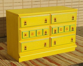 Stanley Ole Double Dresser ~ Vintage Yellow 6 Drawer Credenza ~ 1960's Boho Bedroom Storage