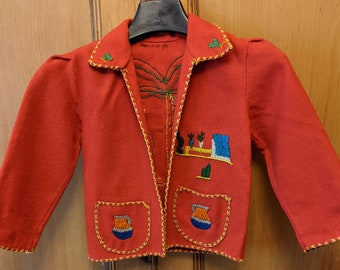 Child's Vintage Wool Mexican Motif Jacket size 3T with Hand Embroidery ~ Unisex