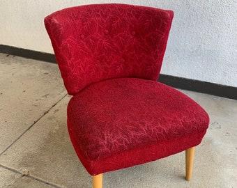 Red Slipper Chair by Gilbert Rohde for Kroehler w/Custom Yellow Velvet Slipcover ~ Accent Chair - Blonde Tapered Legs ~