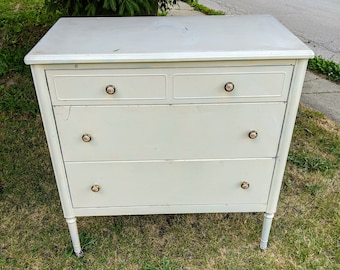 Vintage Simmons Metal Three Drawer Dresser on Wooden Casters ~ Hospital Dresser ~ Hotel Dresser ~ Chippy ~ Farmhouse ~ Grandma