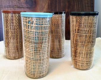 Vasos de rafiaware vintage, juego de 4 ~ vasos de plástico de melamina aislada multicolor de 8 onzas ~ picnic, glamping, camping, niños