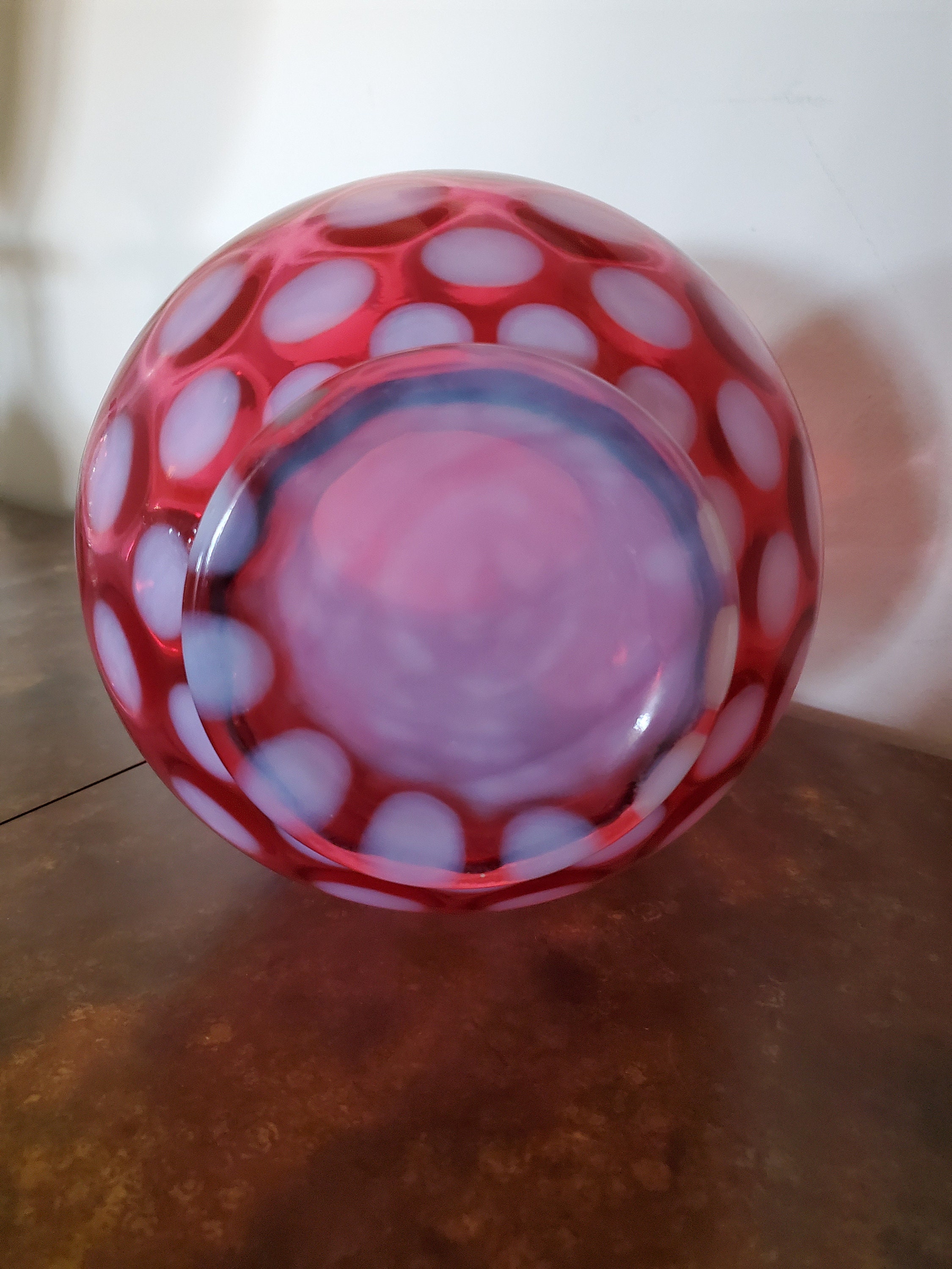 Fenton for L.G. Wright Cranberry Opalescent Dot Optic