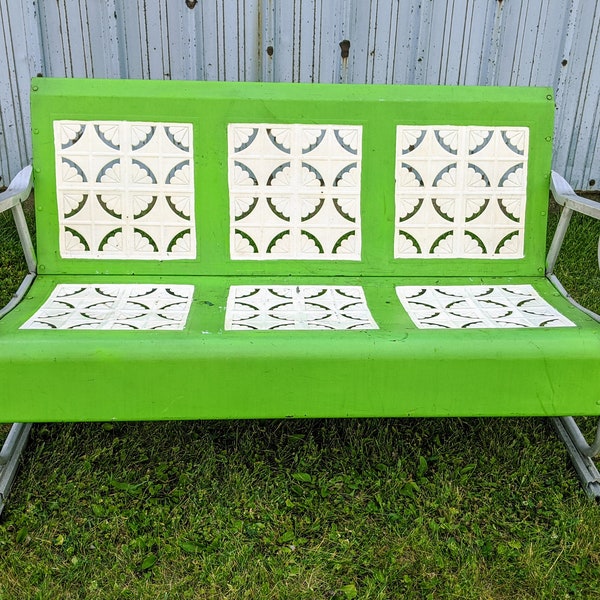 Vintage Bunting Metal Bench Glider ~ Patio Furniture ~ Outdoor Bench ~ Pierced Metal